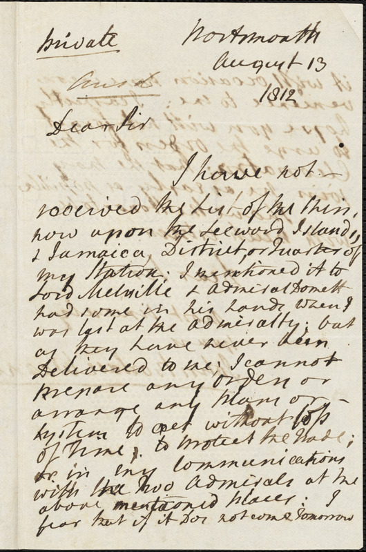 Sir John Borlase Warren to John Wilson Croker, August 13, 1812