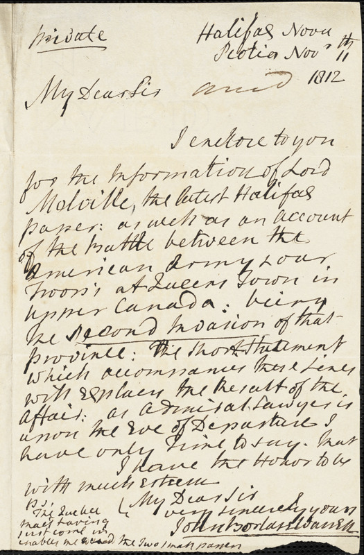 Sir John Borlase Warren to John Wilson Croker, November 11, 1812