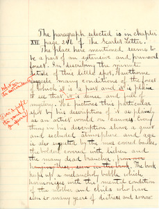 "Selected from the Scarlet Letter" written exercise by Sarah (Sallie) M. Field, Abbot Academy, class of 1904