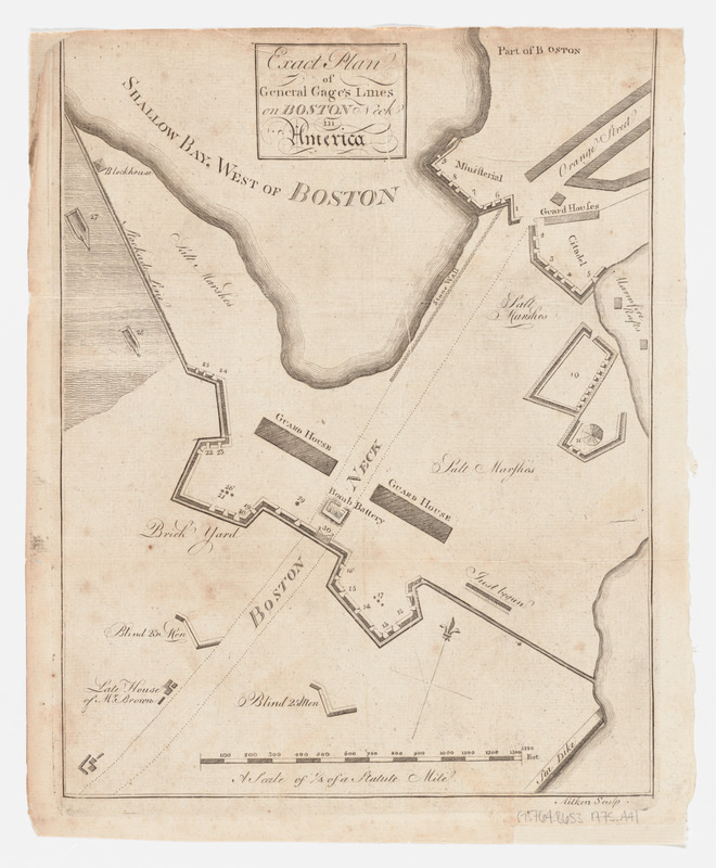 Exact plan of General Gage's lines on Boston Neck in America
