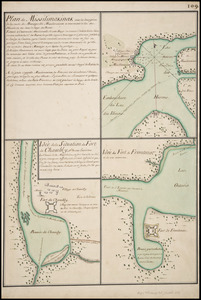 Plan de Missilimakinak avec la description de la route du Missisipi ; Idée de la situation du fort de Chambly, et des ses environs ; Idée du fort de Frontenac et de ses environs