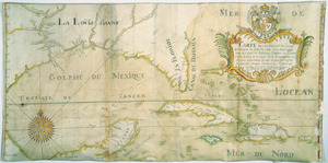 Carte du Cap Franc̨ois de Saint Domingue, de l'isle de Cuba, de la Jamaique avec le canal de Bahama, l'entrée du fleuve St. Louis, et le pays de la Louisiane et les isles adjacentes, le tout depuis 16 degres de latitude jusqu'a trente six
