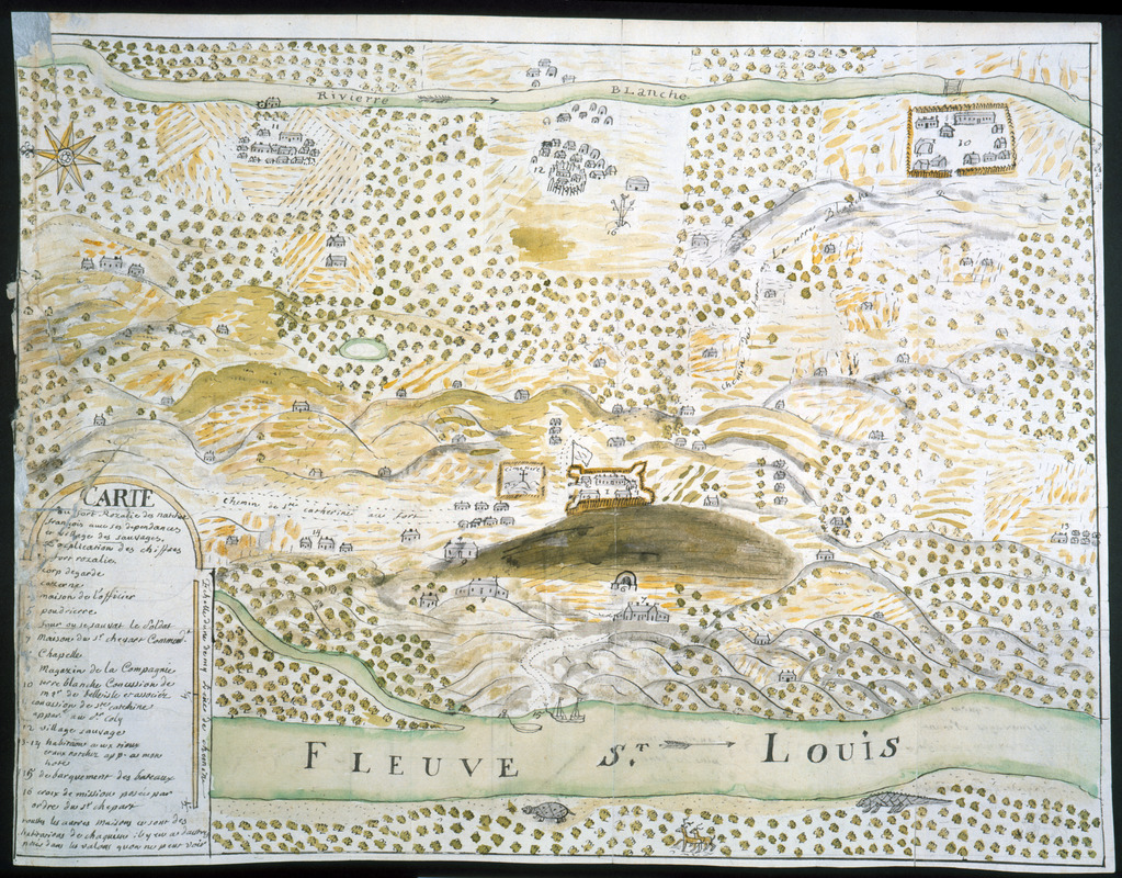 Carte du Fort Rozalie des Natches franc̦ois avec ses dependances et village des sauvages