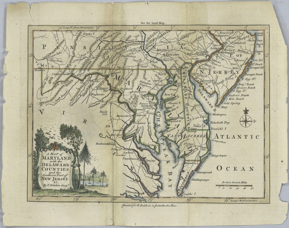 A map of Maryland with the Delaware counties and the southern part of New Jersey &c