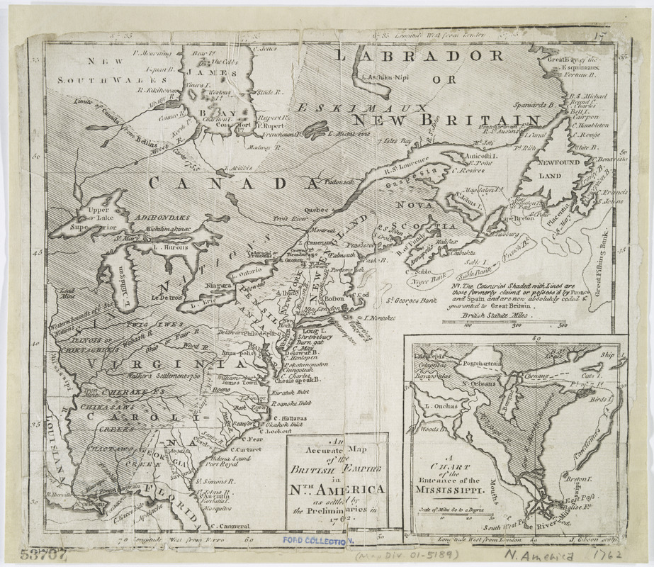 An accurate map of the British Empire in Nth. America as settled by the preliminaries in 1762