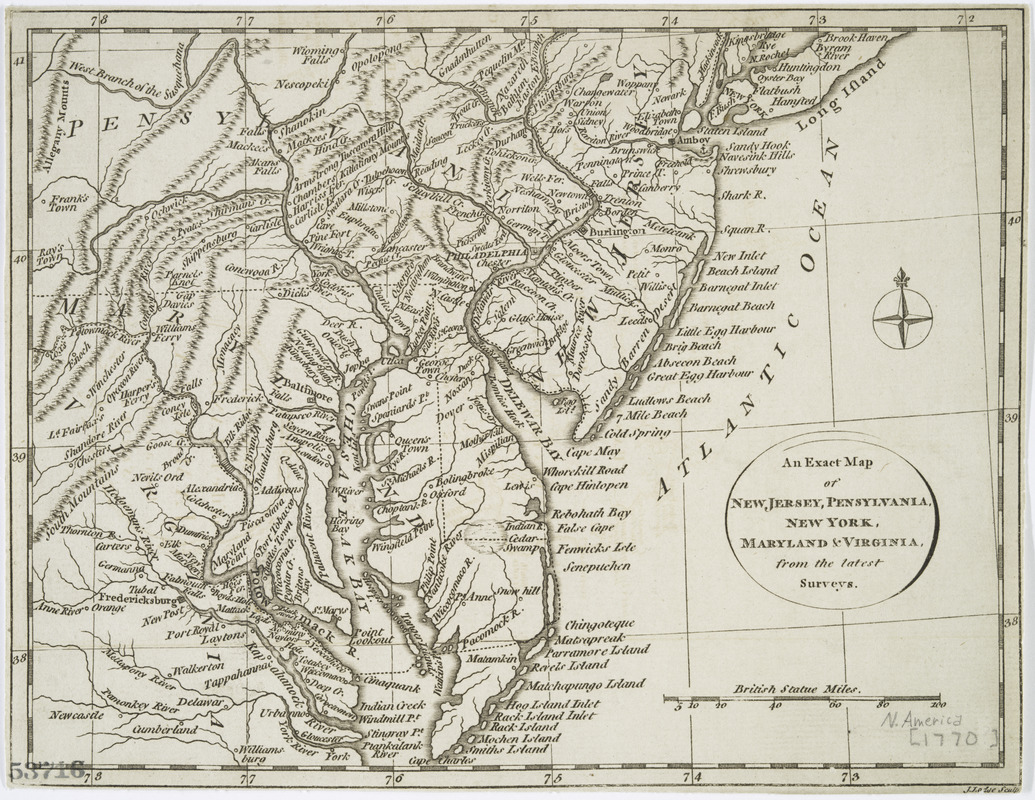 An exact map of New Jersey, Pensylvania [sic], New York, Maryland & Virginia, from the latest surveys