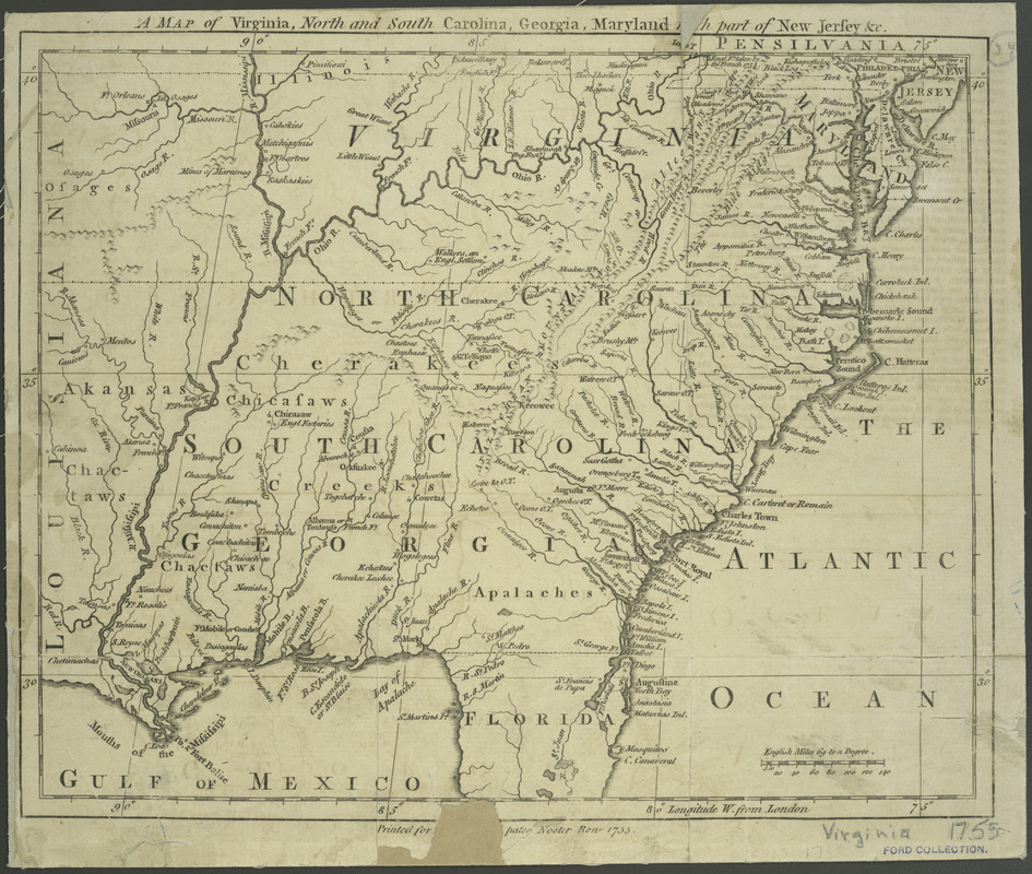 A map of Virginia, North and South Carolina, Georgia, Maryland