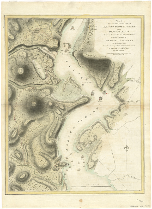 Plan of the attack of the Forts Clinton & Montgomery, upon Hudsons River which were stormed by His Majestys forces under the command of Sir Henry Clinton, K.B., on the 6th of Octr. 1777 : drawn from the surveys of Verplank, Holland & Metcalfe