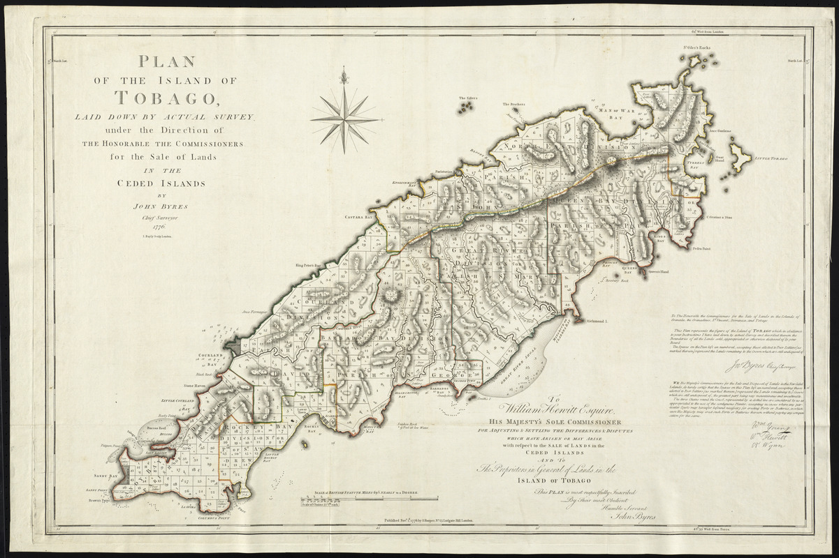Plan of the island of Tobago laid down by actual survey under the direction of the honorable the Commissioners for the Sale of Lands in the ceded islands