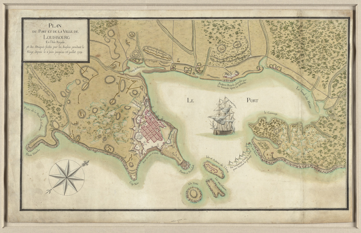 Plan du port et de la ville de Louisbourg en l'Isle Royale, et des attaques faites par les Anglois pendant le siége dépuis le 8 Juin jusqu'au 26 Juillet 1758