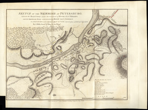 Sketch of the skirmish at Petersburg, between the Royal Army under the command of Major Genl. Phillips, and the American Army commanded by Major Genl. Stewben