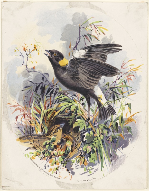 Bird family in nest among grasses