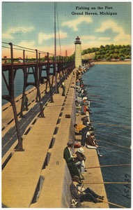 Fishing on the pier, Grand Haven, Michigan