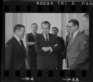 Gov. John Volpe, presidential candidate Richard Nixon, Attorney General Elliot Richardson, and Lt. Gov. Francis Sargent at the Massachusetts State House