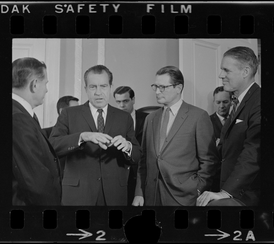 Gov. John Volpe, presidential candidate Richard Nixon, Attorney General Elliot Richardson, and Lt. Gov. Francis Sargent at the Massachusetts State House