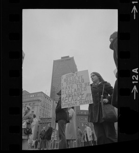 Demonstration for liberalization of Massachusetts abortion and birth control laws at Boston City Hall Plaza