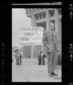 Bill Baird at demonstration for liberalization of Massachusetts abortion and birth control laws at Boston City Hall Plaza