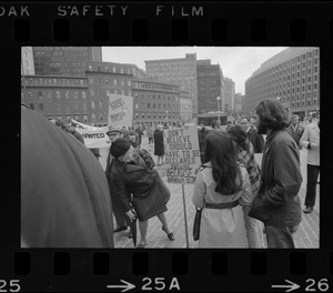 Demonstration for liberalization of Massachusetts abortion and birth control laws at Boston City Hall Plaza