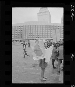 Demonstration for liberalization of Massachusetts abortion and birth control laws at Boston City Hall Plaza