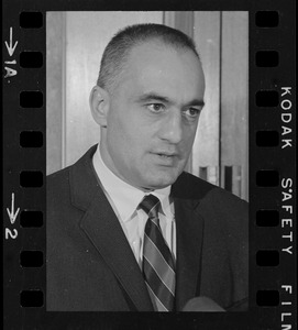 Francis X. Bellotti at a press conference concerning Atty. Gen. Edward W. Brooke's investigation into Bellotti's years as Lieutenant Governor