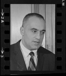 Francis X. Bellotti at a press conference concerning Atty. Gen. Edward W. Brooke's investigation into Bellotti's years as Lieutenant Governor