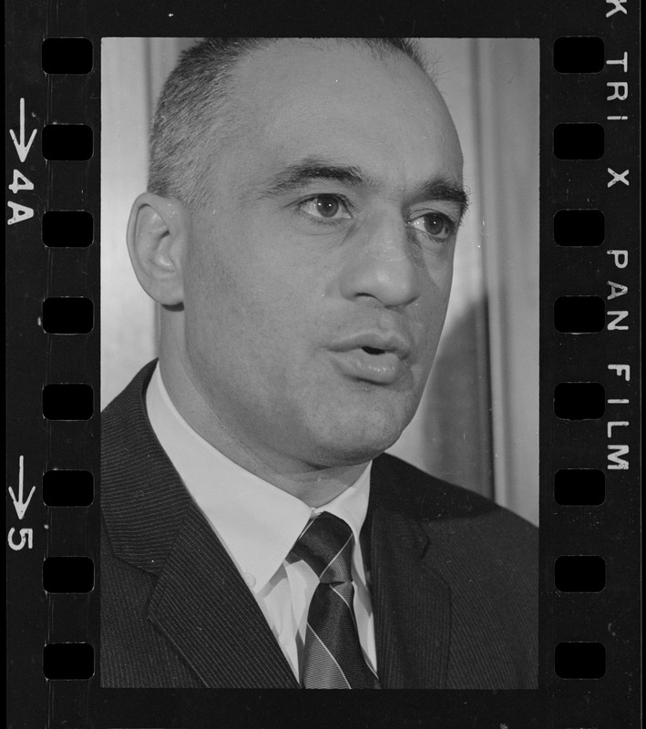 Francis X. Bellotti at a press conference concerning Atty. Gen. Edward W. Brooke's investigation into Bellotti's years as Lieutenant Governor