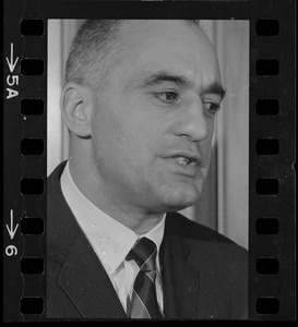 Francis X. Bellotti at a press conference concerning Atty. Gen. Edward W. Brooke's investigation into Bellotti's years as Lieutenant Governor