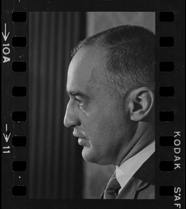 Francis X. Bellotti at a press conference concerning Atty. Gen. Edward W. Brooke's investigation into Bellotti's years as Lieutenant Governor