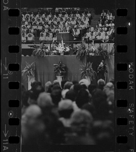 Billy Graham at Boston Garden with crowd in background and foreground