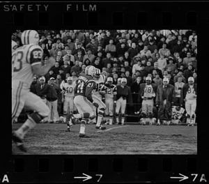 New England Patriots player Jay Cunningham (no. 21) in a football game against the New York Jets