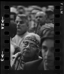 An indigenous woman of the Americas seen in the audience during the events around the 350th anniversary of the Pilgrims landing in Plymouth