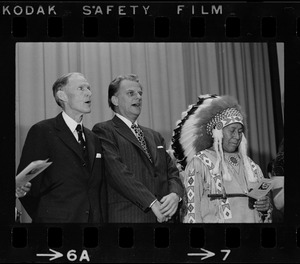 Billy Graham, center, and others on stage during event for the 350th anniversary of the landing of the Pilgrims in Plymouth