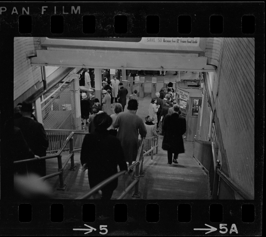 People on stairs at Boylston T stop in Boston during blackout Digital