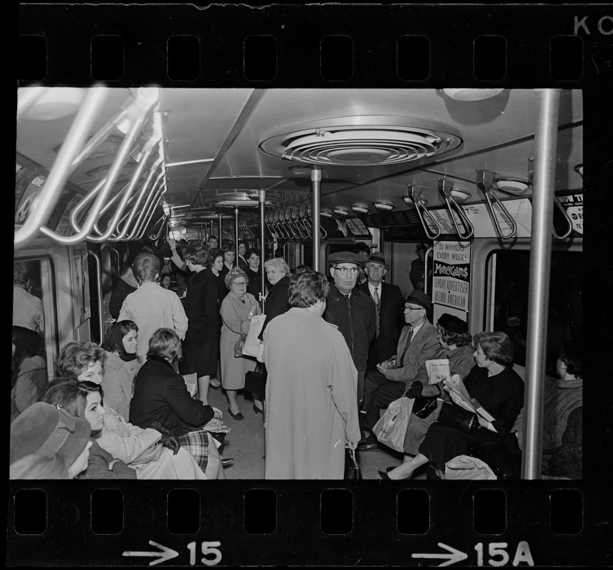 People in subway car during Boston blackout