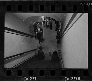 Subway station stairwell during Boston blackout