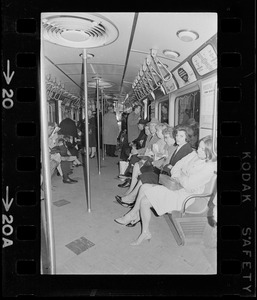 Passengers seated in train car during Boston blackout