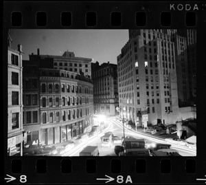 View of downtown Boston street and buildings during Boston blackout