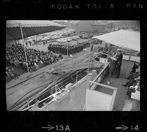 Officer speaking during transfer and commissioning of German missile destroyer