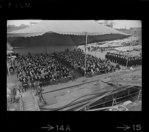 Audience seen at transfer and commissioning of German missile destroyer