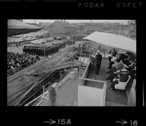 Officer speaking during transfer and commissioning of German missile destroyer