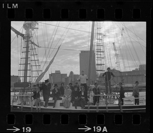 People on deck of Black Pearl in Boston during the commemoration of the Hawaiian Mission Sesquicentennial