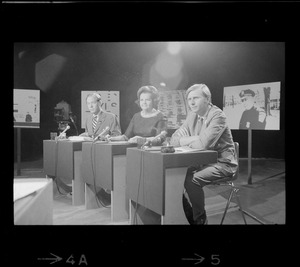Mayoral candidates John L. Saltonstall, Jr., Louise Day Hicks and John E. Powers, Jr. seen at Channel 2
