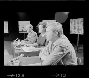 Mayoral candidates John L. Saltonstall, Jr., Louise Day Hicks and John E. Powers, Jr. seen at Channel 2