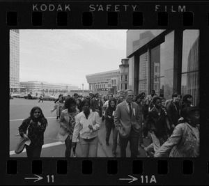 Mayor Kevin White leads youngsters out of City Hall Plaza as they begin 18-mile march against drugs