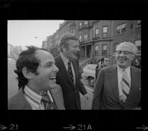 Atlanta Mayor Sam H. Massell Jr., left, New York Mayor John Lindsay, center, and Philadelphia Mayor James Tate, right, laughing while on a tour of Boston's Back Bay neighborhood