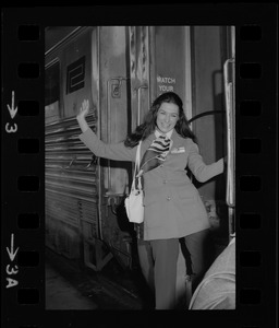 Phyllisa Farnor, conductorette, all aboard for first Amtrak run from Boston