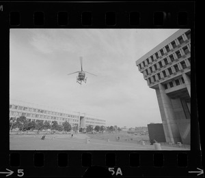 Helicopter seen approaching City Hall Plaza