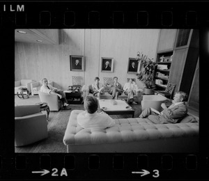 Mayor Kevin White the day after winning in the primaries, sitting with others in his office