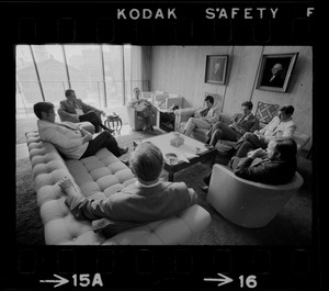 Mayor Kevin White the day after winning in the primaries, sitting with others in office