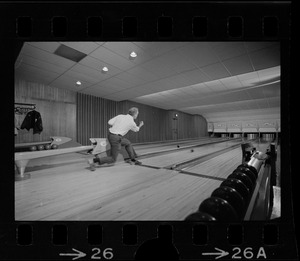 Mayor Kevin White bowling with Boston Police bowling team at Lucky Strike Alley
